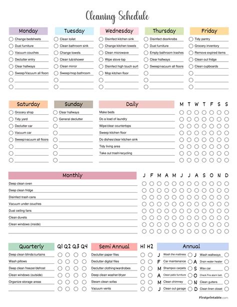 Cleaning Schedule & Checklist | Free PDF Templates | Firstprintable in