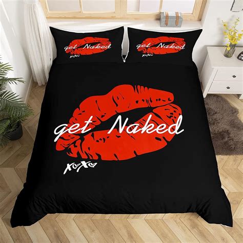 Sexy Red Lips Bedding Set Get Naked Comforter Cover For Couple Lover Men Women Funny Quotes