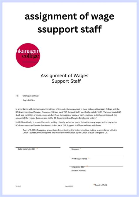 Sample Printable Assignment Of Wages Forms Template 2023