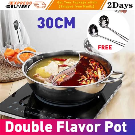 Free Strainer And Spoon30cm Chinese Double Flavor Hot Pot Stainless Steel Divided Plain Spicy