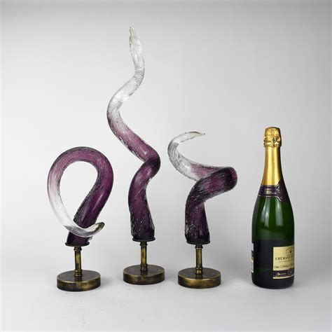 Purple Twisted Textured Glass Spikes on Antique Brass Stands (T6419