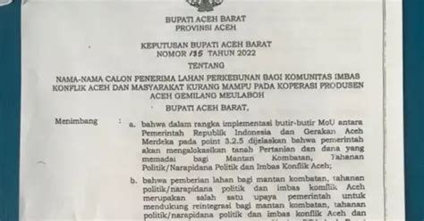 Namanya Dan Sejumlah Pejabat Aceh Barat Masuk Calon Penerima Lahan