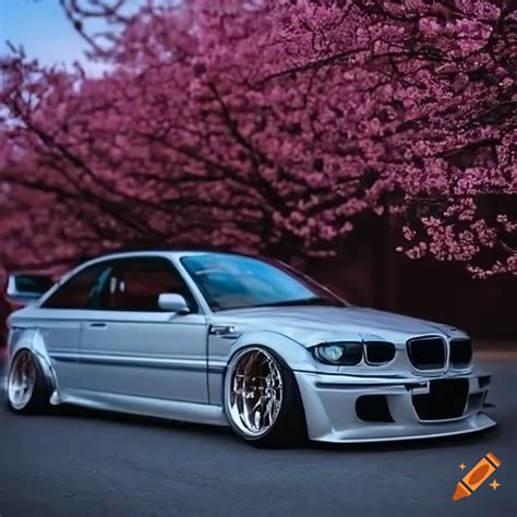 Modified E46 Bmw With Wide Body And Led Headlights Next To Cherry