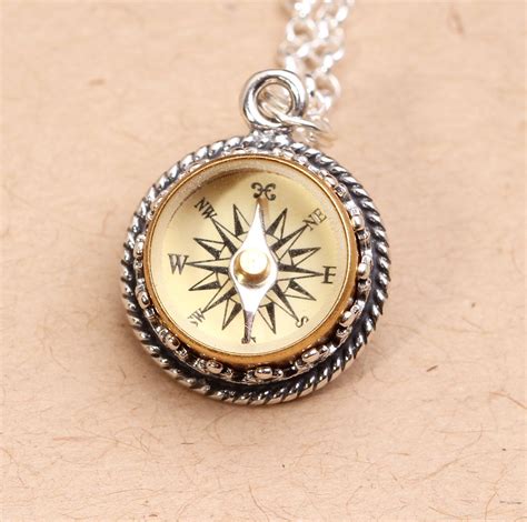 Antiqued Sterling Silver Necklace With Working Compass Hiking Etsy Compass Necklace Silver