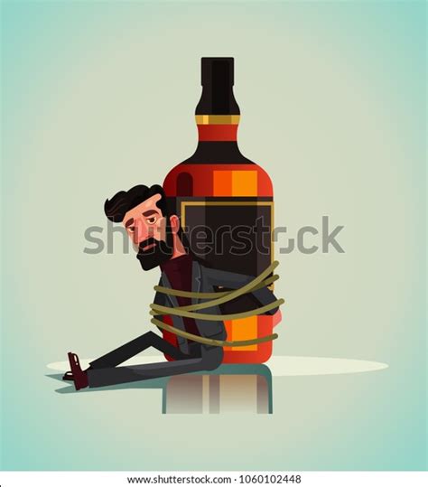 Unhappy Sad Alcoholic Man Character Chained Stock Vector Royalty Free