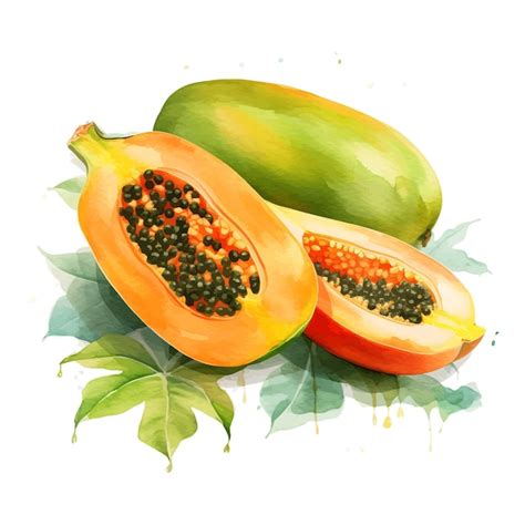 Premium Vector Melon Papaya Fruit Watercolor Clipart White Background