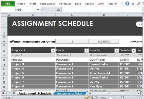 Free Assignment Schedule Tracker For Excel