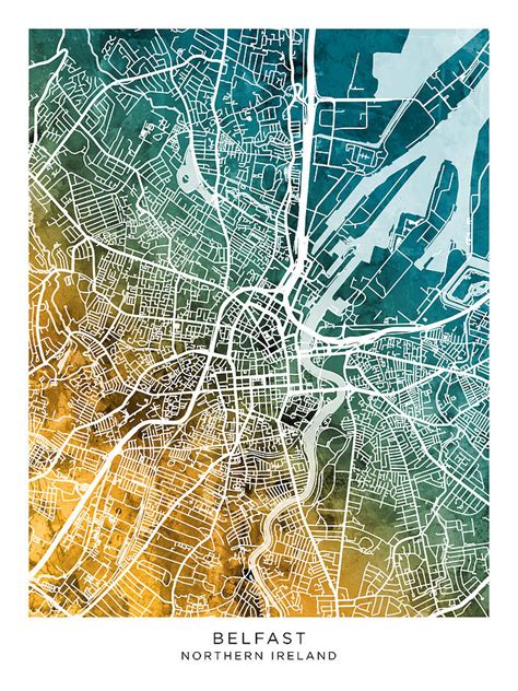 Belfast Northern Ireland City Map 60 Digital Art By Michael Tompsett