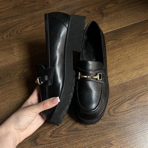 Asos Black Loafers With Gold Buckle Chunky Style Depop