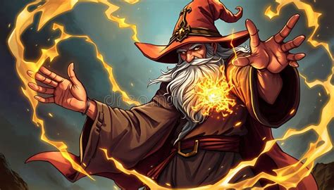 wizard casting spell fantasy magic  mythical character stock photo