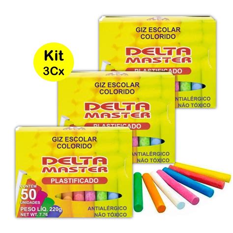 Kit c 3Cx Giz Escolar Colorido Antialérgico Plastificado Submarino