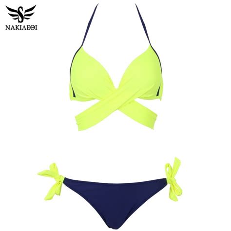 Nakiaeoi Sexy Bikini Women Swimsuit Push Up Swimwear Criss Cross Bandage Halter Bikini Set Beach