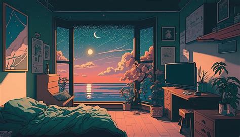 Premium Ai Image A Cozy Bedroom With A View Of The Stars Digital Art