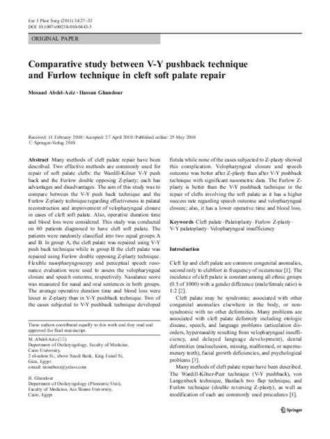 Pdf Comparative Study Between V Y Pushback Technique And Furlow