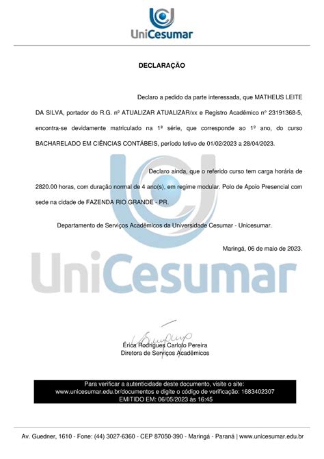 Declaracao bhd DECLARAÇÃO Declaro a pedido da parte interessada