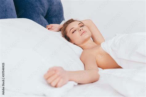 Beautiful Nude Woman Sleeping In Bed In Morning Stock Photo Adobe Stock