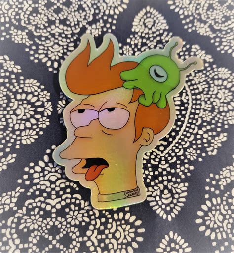 Futurama Holographic Sticker Fry With Brain Slug Etsy