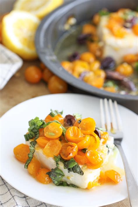 Roasted Halibut With Cherry Tomatoes And Olives Eat Live Run