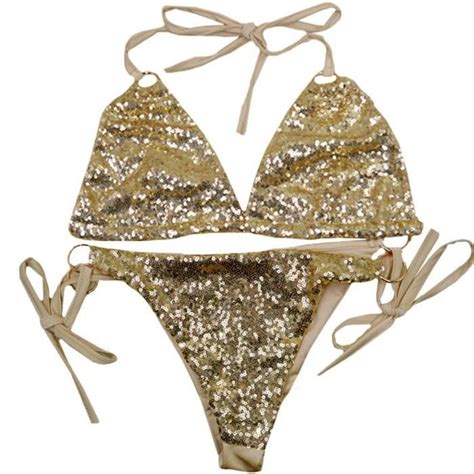 Femmes Sexy Hot Sequin Ensemble bikini dos nu Bikini Tops Maillots de bain deux pièces ID CZ