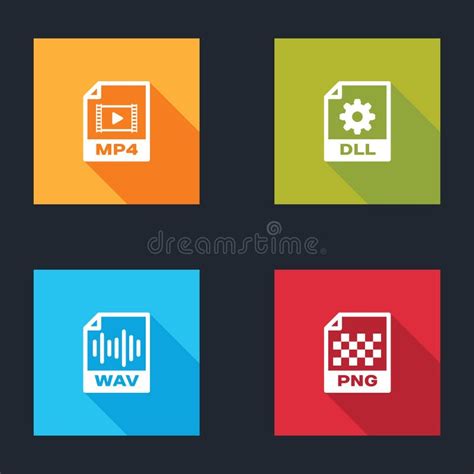 Set Mp4 File Document Dll Wav and Png Icon Vector Ilustración del