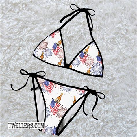 Captain Morgan American Flag Fireworks Triangle Bikini Set Swimsuit Beach TW