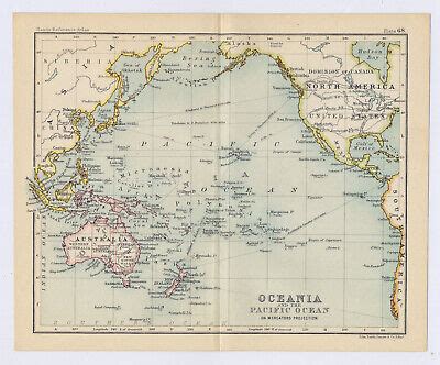 Antique Map Of Oceania Pacific Australia Verso Map Of Hawaii