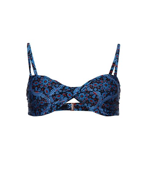 Womens Boho Twist Bandeau Bikini Top In Paisley Block Print Navy