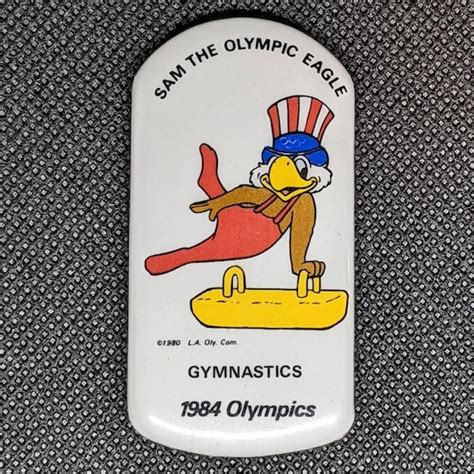 LA 1984 Olympics Sam The Eagle Gymnastics Pin Butto Gem