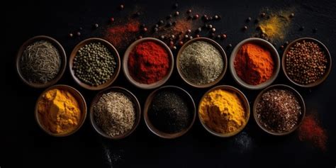 Premium Photo Set Of Various Spices On Black Rustic Background