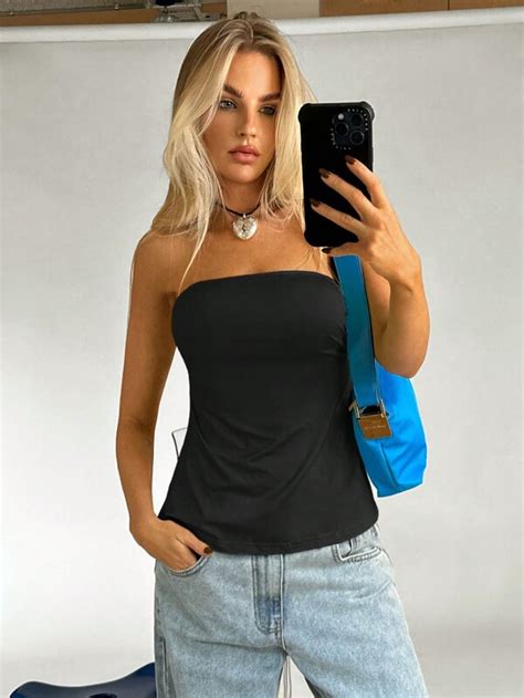 Shein Ezwear Solid Backless Tube Top Shein Usa