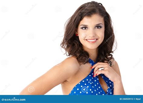 Portret Van Aantrekkelijk Glimlachend Meisje Stock Afbeelding Image Of Brunette Wijfje