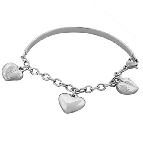 Edforce Stainless Steel Silver Tone Love Heart Womens Bangle Bracelet