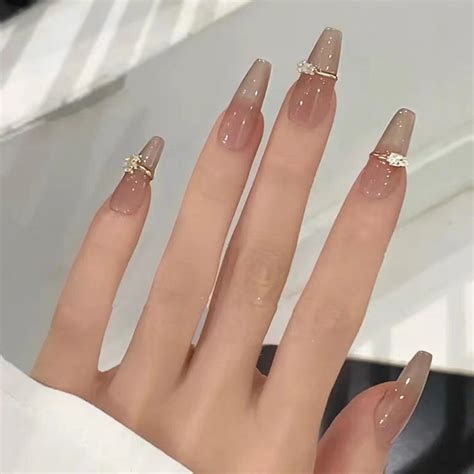 Ring Diamond Nails Nude Zirconia Nails Handmade Pressed Nails Manicure Nail Patches