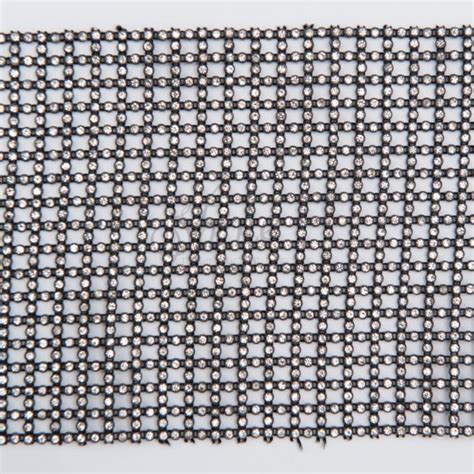 Diamante Fixed Mesh Trim Square Pattern Black Crystal Shine