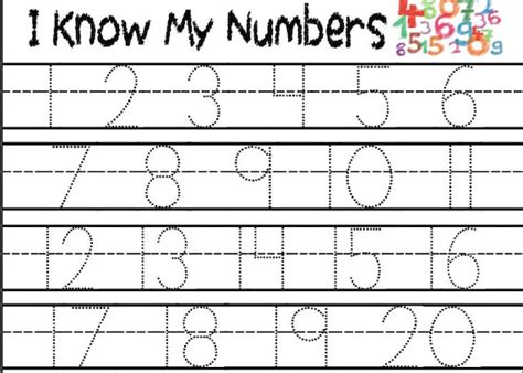 tracing numbers printable worksheet   preschool kindergarten