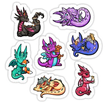 Dragons With Pets Sticker By Rebecca Golins