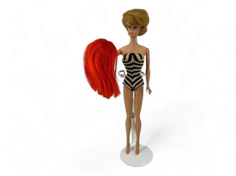 Lot Second Issue Blonde Bubble Cut Barbie Wearing Reproduction Swimsuit And Red Wig