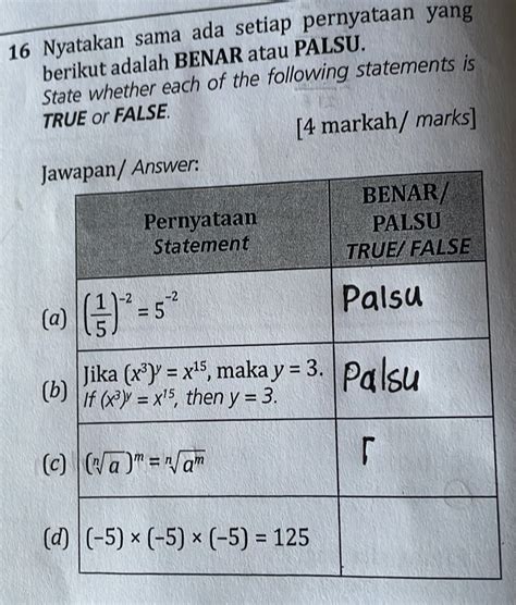 Selesai Nyatakan Sama Ada Setiap Pernyataan Yang Berikut Adalah BENAR