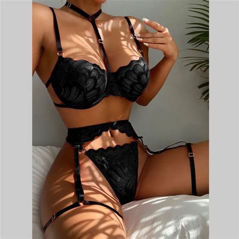 Conjunto Lingerie Renda Gladiadora Completo Sensual Luxo Gringa