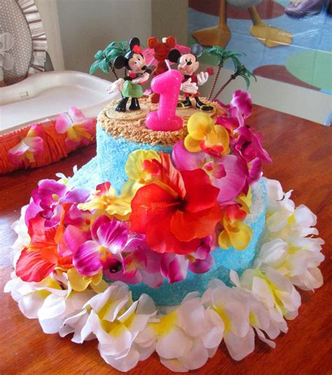 Mickey Minnie Mouse Luau Birthday Party Cake Hibiscus Cake Orchid