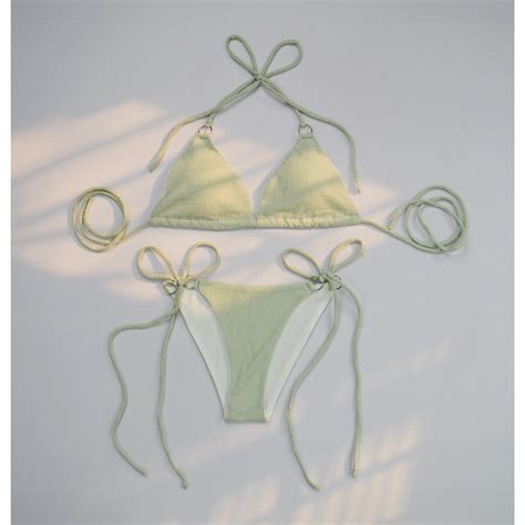 Bikini 2 mảnh sexy chất xốp nhăn phối khoen sẵn đệm mút Đồ bơi basic cho nữ sang chảnh mùa hè