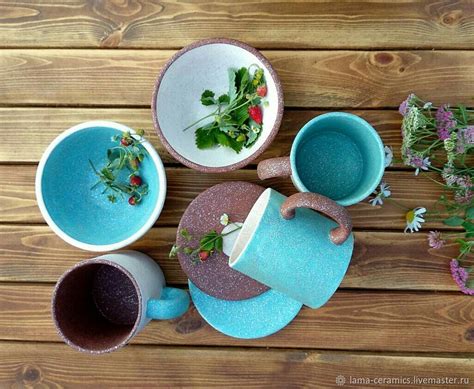 Мерцающий сервиз. Авторский набор посуды ручной работы из глины ...