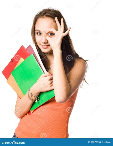 Beautiful Brunette Woman Looking Hand Gesture Isolated O Stock Photos Free Royalty Free