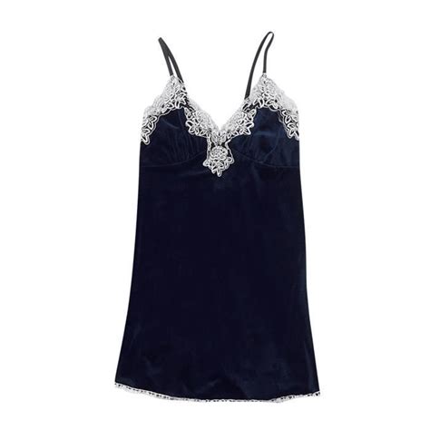 Femmes Or Velours Fronde Jupe Sexy Lingerie Maison Porter Pyjamas Chemise De Nuit N80107 Bleu