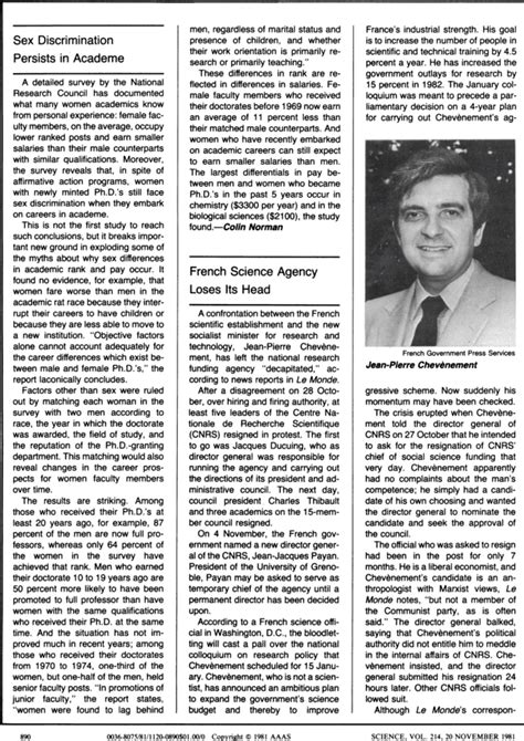 Sex Discrimination Persists In Academe Science