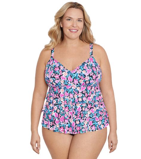 Shape Solver By Penbrooke Womens Plus Florentine Fauxkini One Piece