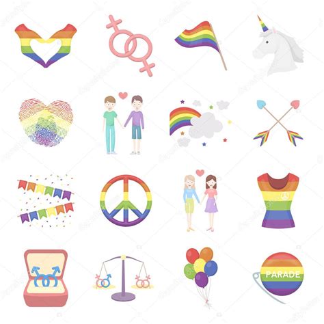 Gay set iconos en estilo de dibujos animados Gran colección gay vector símbolo stock