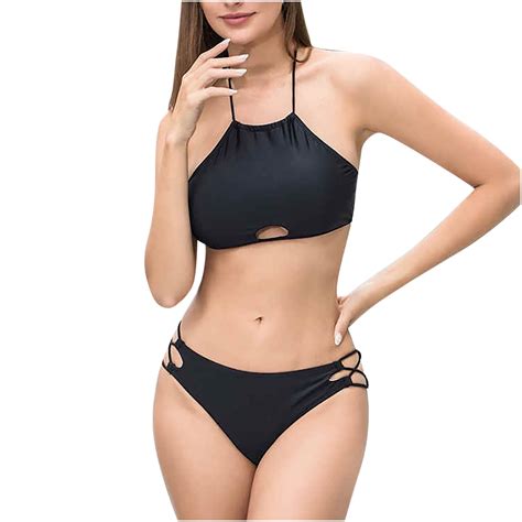 Wreesh Womens Two Piece Swimsuit Halter Cutout Swimsuit New Fashion Split Swimsuit Casual Bikini