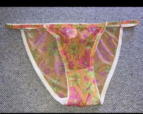 Vintage Flower Power Print String Bikini Floral Panties Orange Sheer Sissy EBay