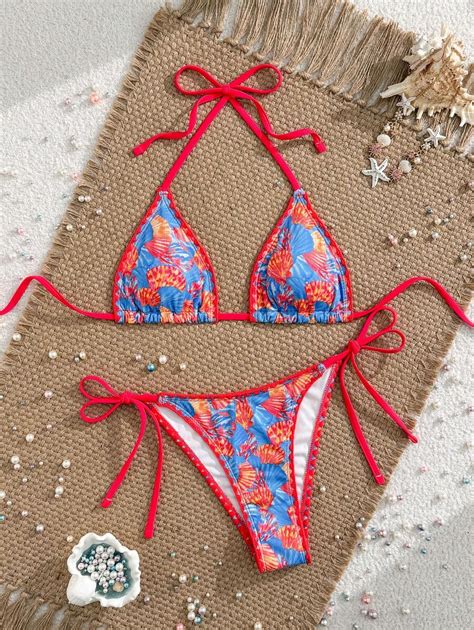Swim Mod Conjunto de bikini de triángulo con estampado de rayas